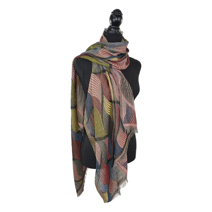 CRESSIDA STRIPED LEAF PRINT SCARF