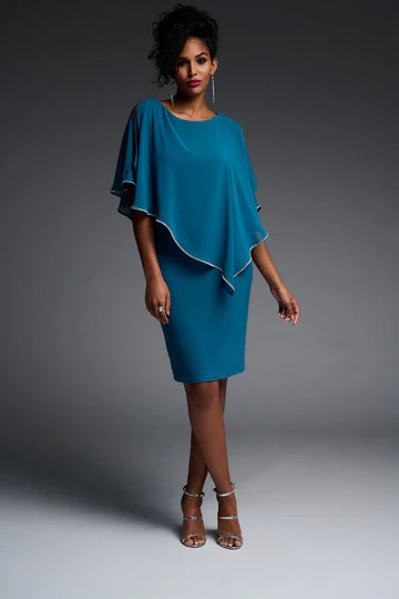 JOSEPH RIBKOFF CHIFFON AND SILKY KNIT PONCHO DRESS