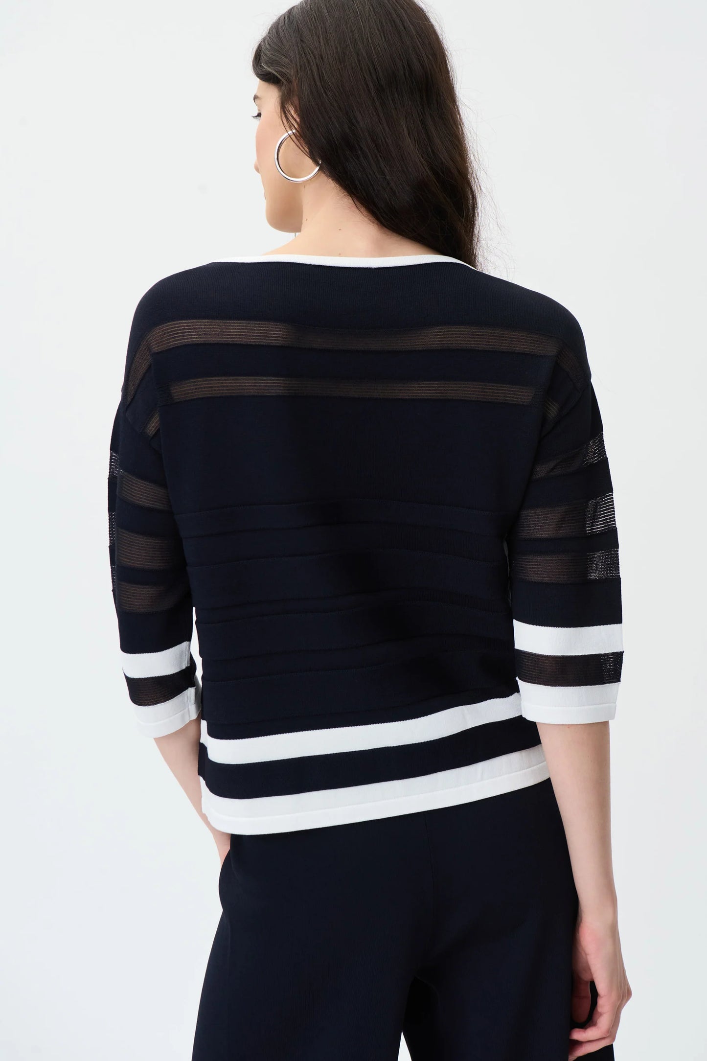 JOSEPH RIBKOFF STRIPED BOAT NECK TOP - NAVY