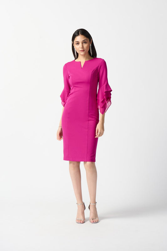 JOSEPH RIBKOFF RUFFLE SLEEVE SHEATH DRESS