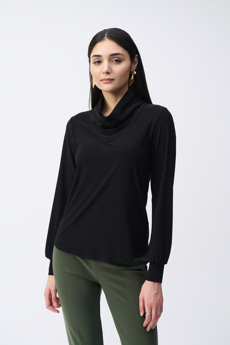 JOSEPH RIBKOFF SILKY KNIT STRAIGHT COWL COLLAR TOP