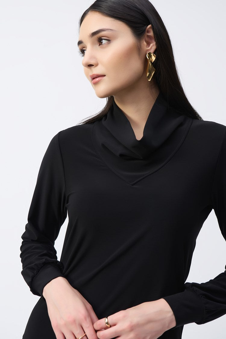 JOSEPH RIBKOFF SILKY KNIT STRAIGHT COWL COLLAR TOP