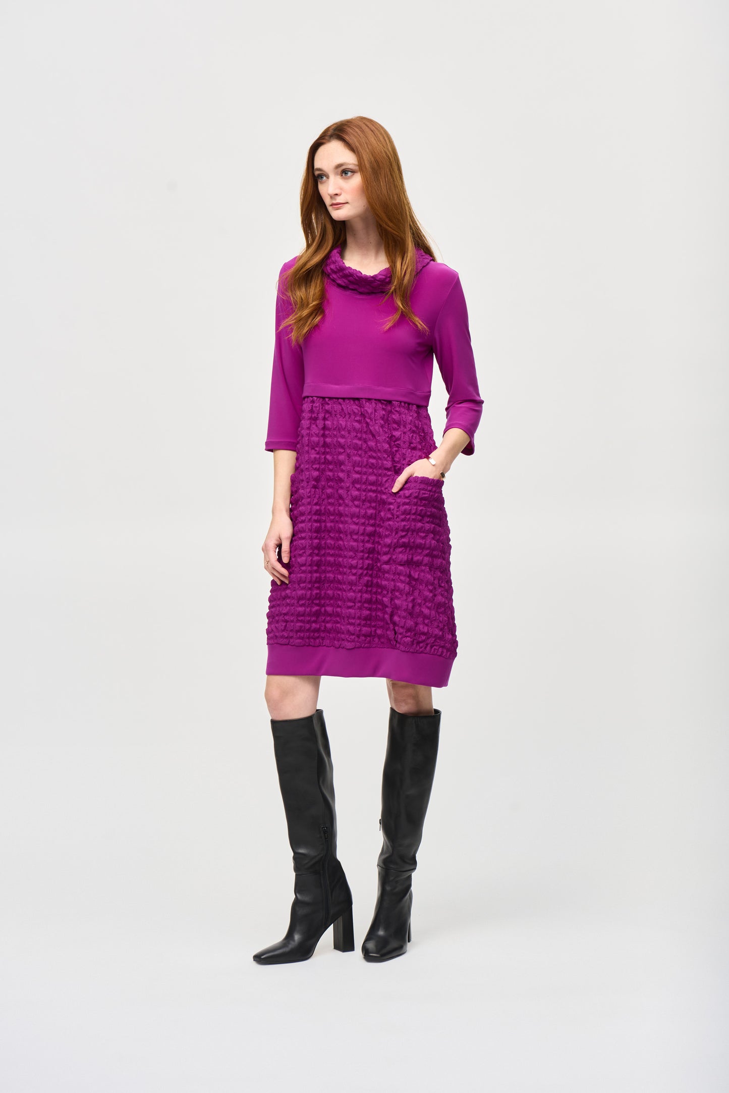 JOSEPH RIBKOFF JACQUARD AND SILKY KNIT CACOON DRESS