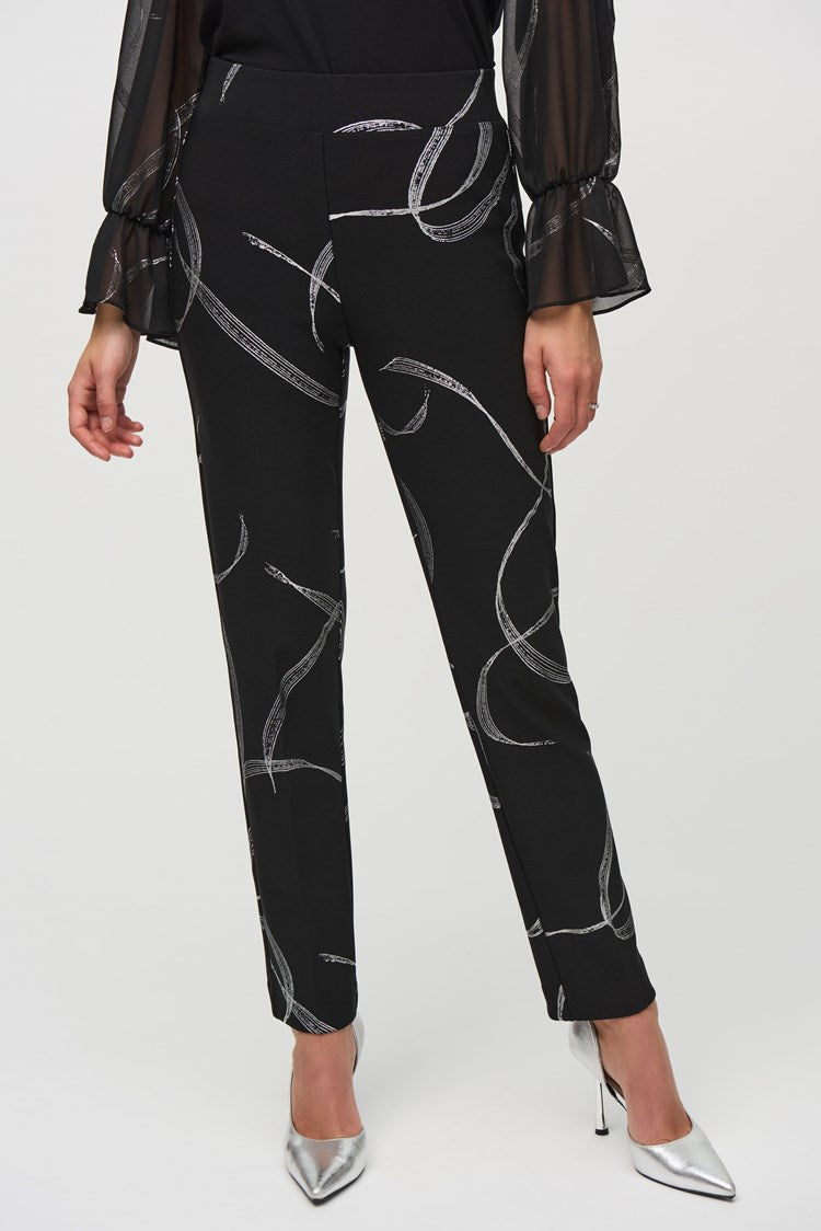 JOSEPH RIBKOFF SILKY KNIT ABSTRACT PRINT PULL-ON PANTS