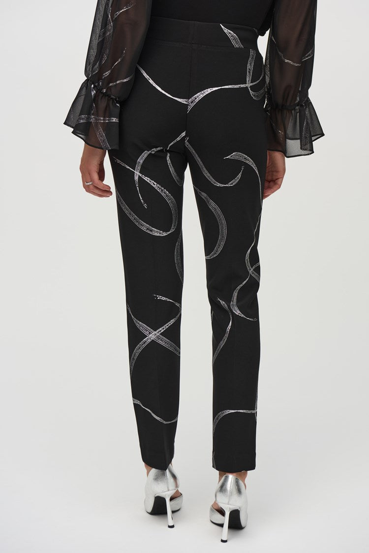 JOSEPH RIBKOFF SILKY KNIT ABSTRACT PRINT PULL-ON PANTS