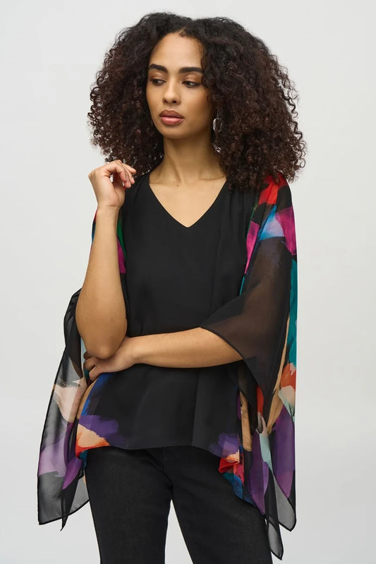 JOSEPH RIBKOFF CIFFON ABSTRACT PRINT PONCHO TOP