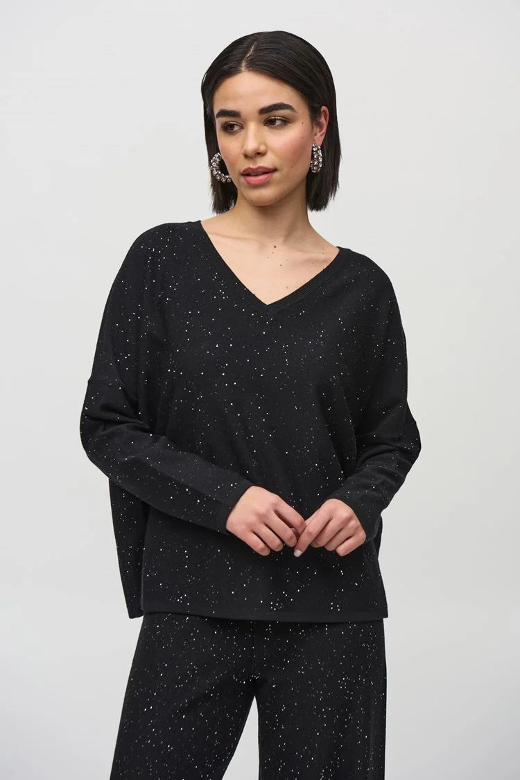 JOSEPH RIBKOFF SEQUINED SWEATER KNIT BOXY TOP