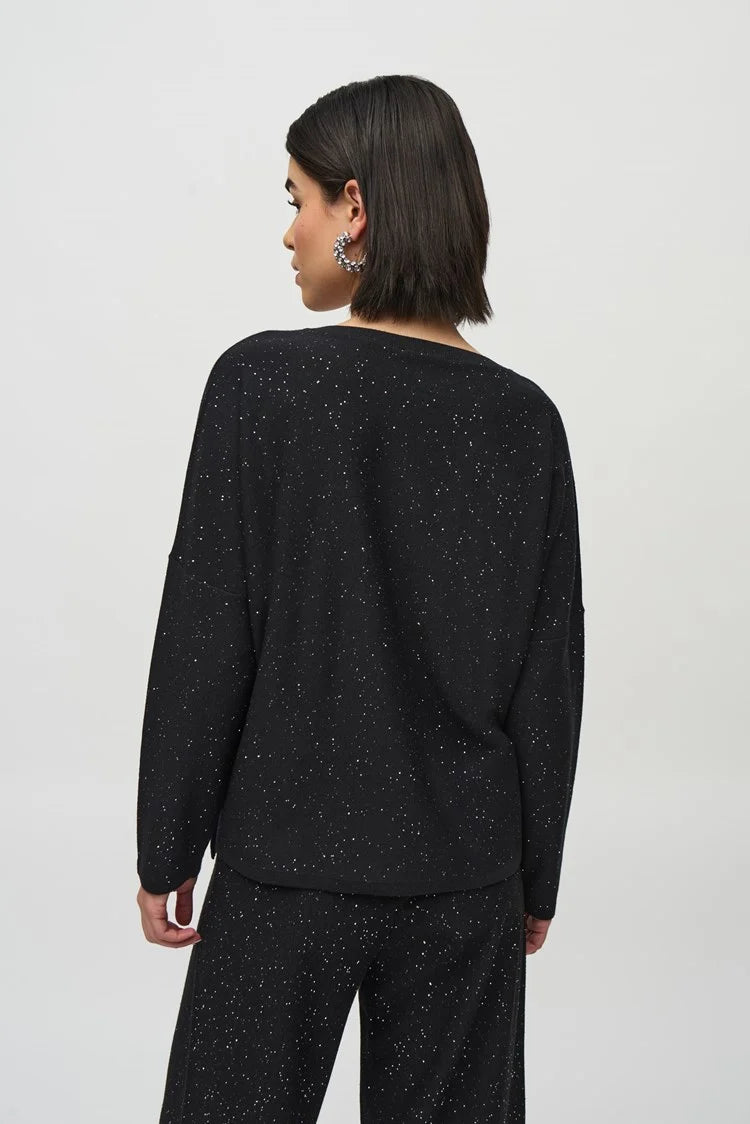 JOSEPH RIBKOFF SEQUINED SWEATER KNIT BOXY TOP