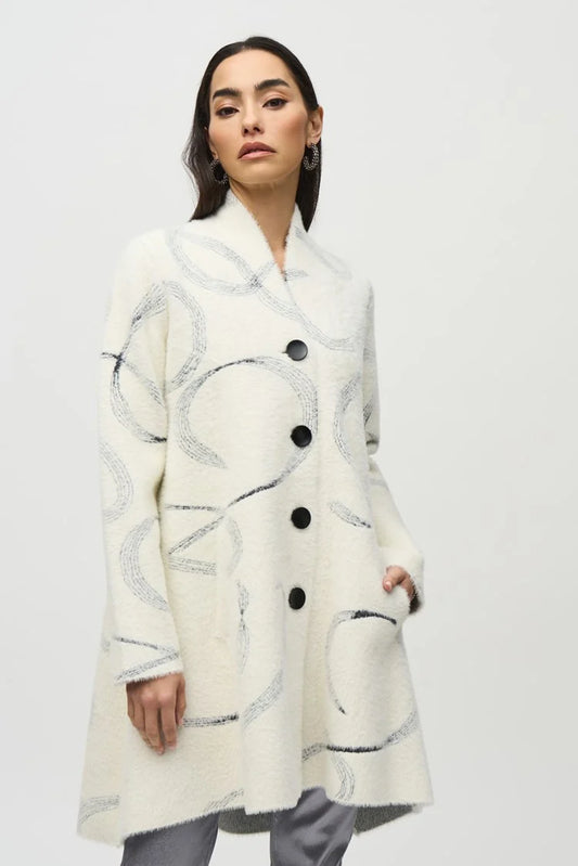 JOSEPH RIBKOFF ABSTRACT JACQUARD SWEATER COAT