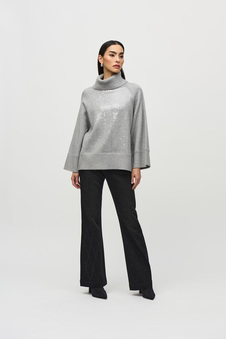 JOSEPH RIBKOFF SWEATER KNIT BOXY TOP WITH SEQUINS DETAIL