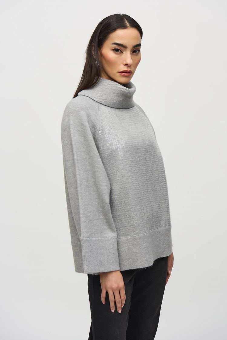 JOSEPH RIBKOFF SWEATER KNIT BOXY TOP WITH SEQUINS DETAIL