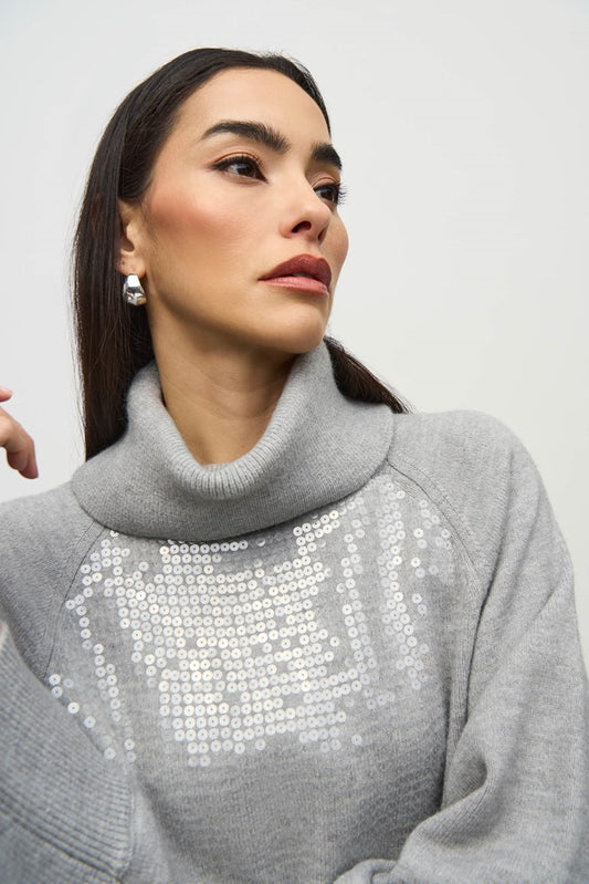 JOSEPH RIBKOFF SWEATER KNIT BOXY TOP WITH SEQUINS DETAIL