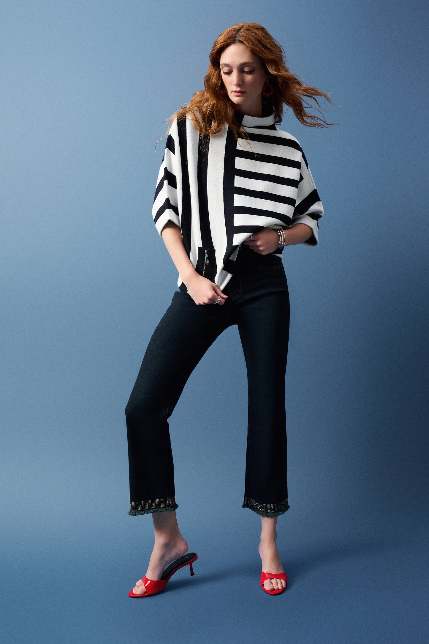 JOSEPH RIBKOFF JACQUARD STRIPE SWEATER KNIT PULLOVER