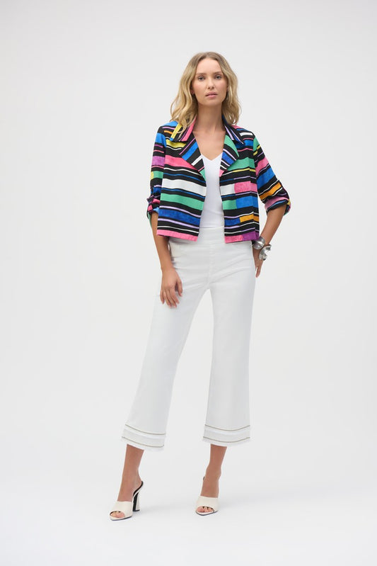 JOSEPH RIBKOFF GAUZE STRIPE PRINT SHORT BOXY BLAZER