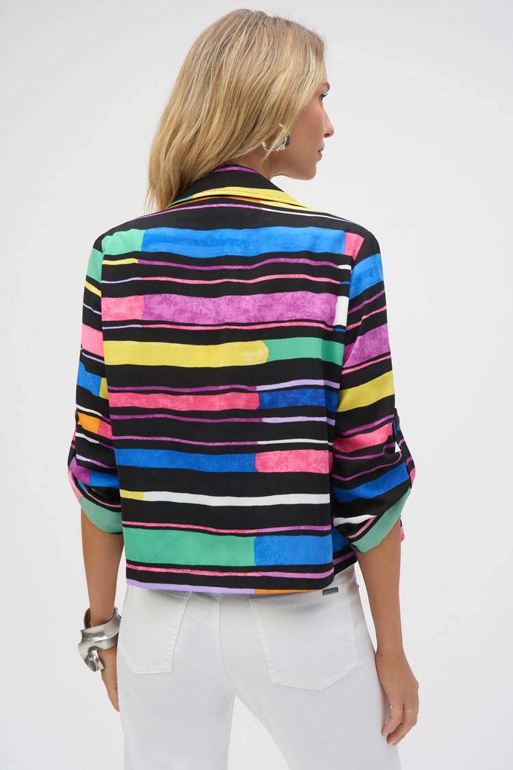 JOSEPH RIBKOFF GAUZE STRIPE PRINT SHORT BOXY BLAZER