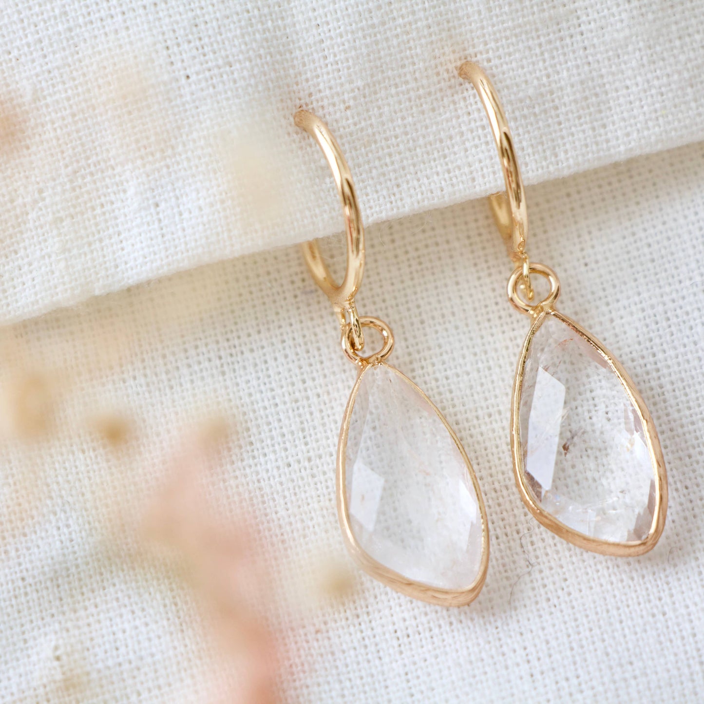 FACETED QUARTZ HOOP DANGLE EARRINGS