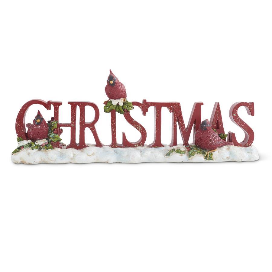 11.25" RESIN RED GLITTERED CHRISTMAS TABLETOP CUTOUT WITH CARDINALS