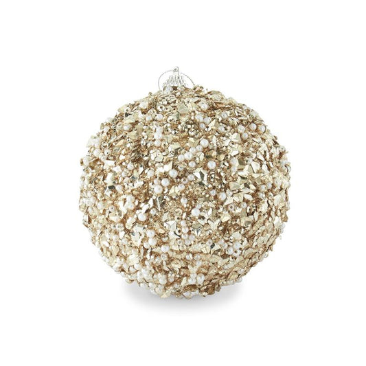 5" CHAMPAGNE SEQUINS & BEAD EMBELLISHED SHATTERPROOF ORNAMENT