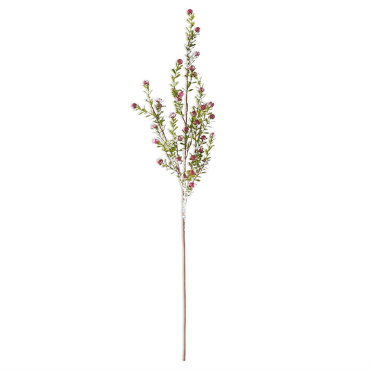 30" GLITTERED SNOWY RED BERRY LEAF STEM