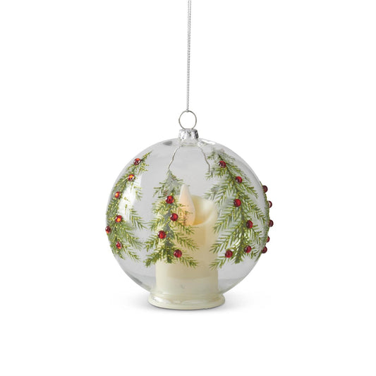 4" LED CLEAR GLASS ORNAMENT WITH JEWELED CHRISTMAS TREES & TIMER