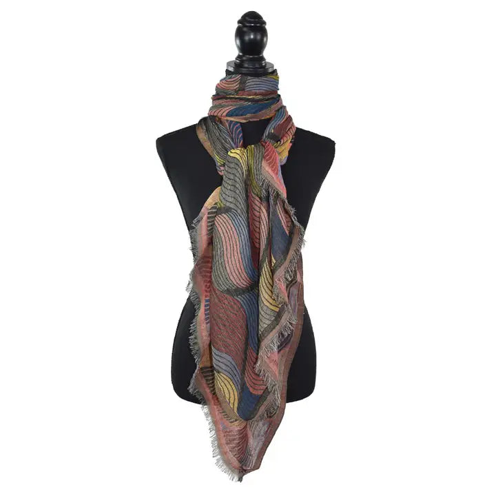 CRESSIDA STRIPED LEAF PRINT SCARF