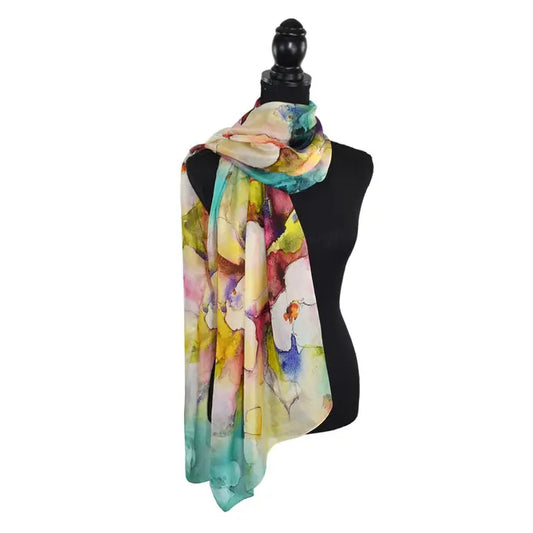 DANICA FLORAL WATERCOLOR SILK SCARF