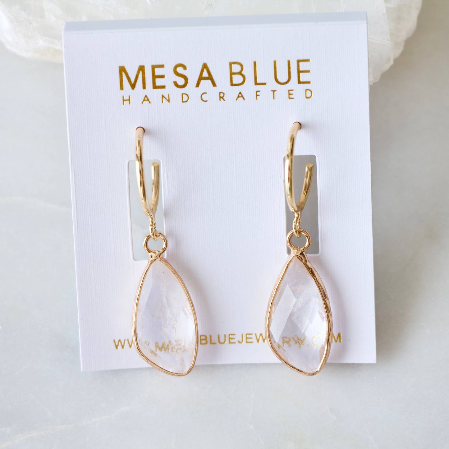 FACETED QUARTZ HOOP DANGLE EARRINGS