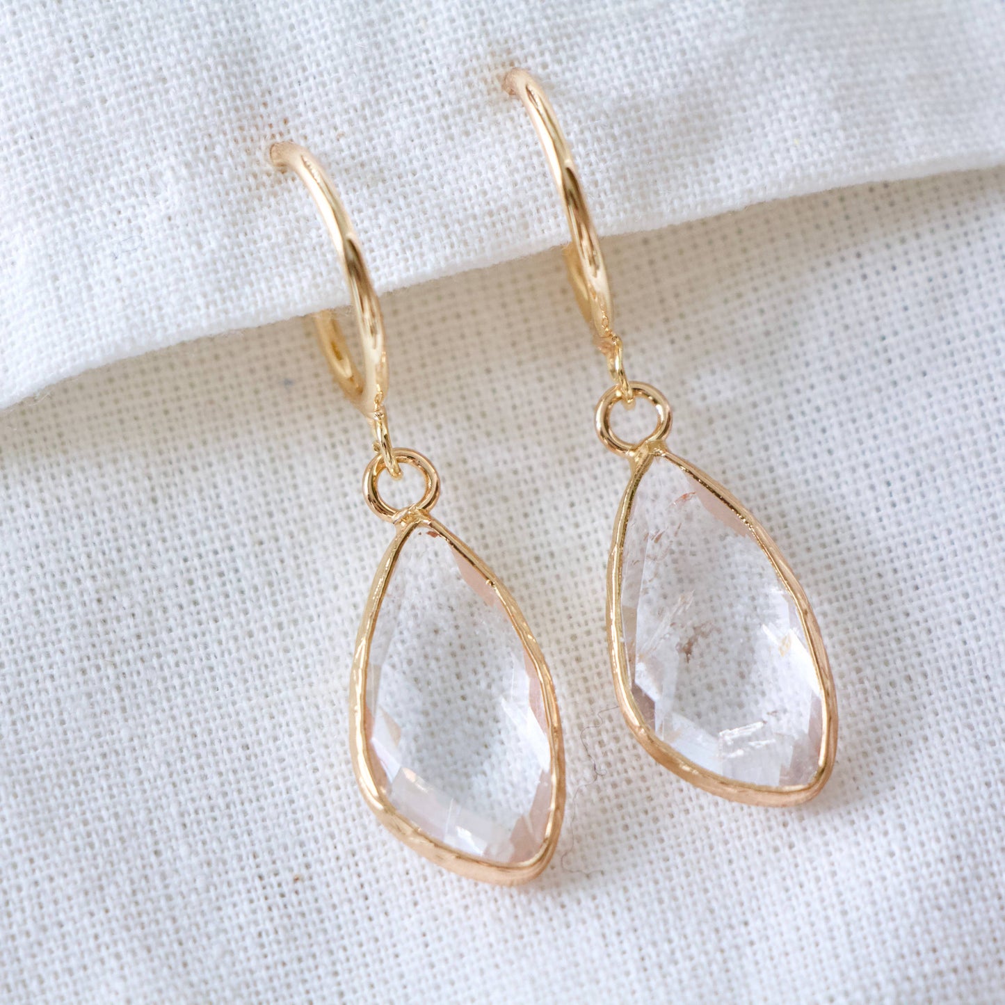 FACETED QUARTZ HOOP DANGLE EARRINGS