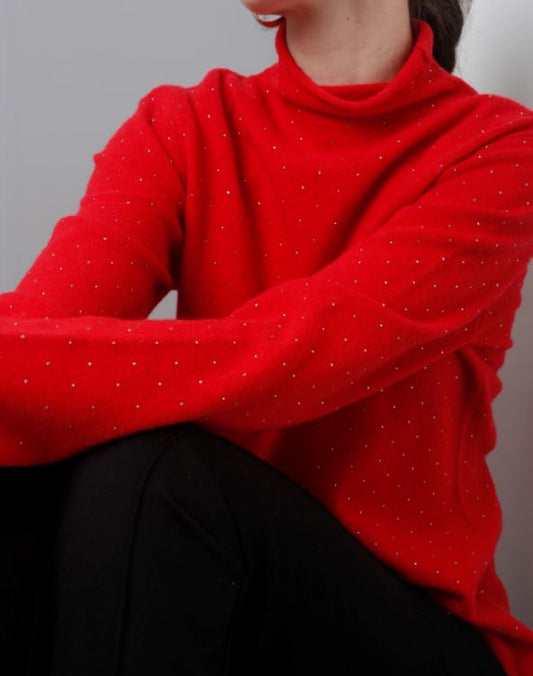 CASHMERE JEWELED MOCK NECK SWEATER