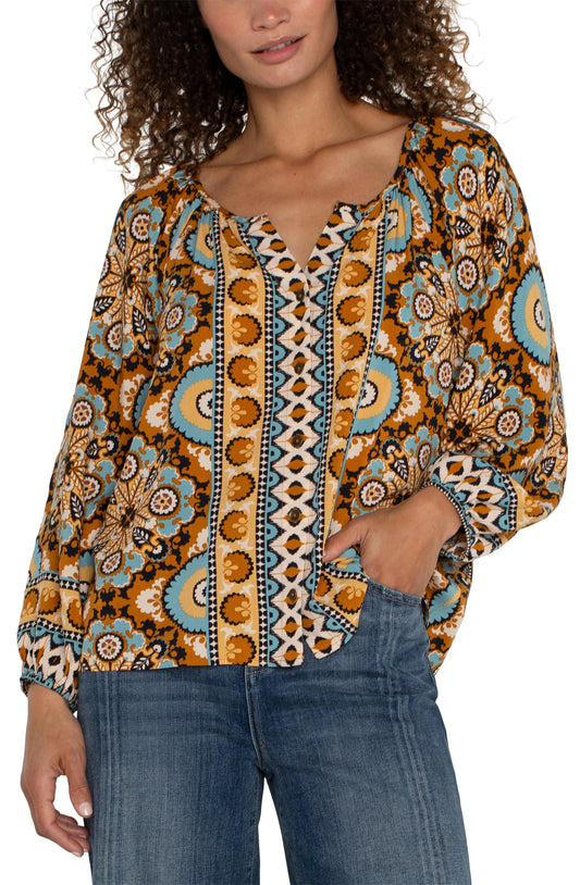 LIVERPOOL LONG SLEEVE BUTTON FRONT WOVEN BLOUSE - PLUS