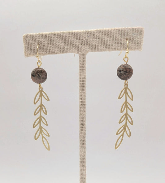 BROWN GOLD LEAF DANGLE EARRINGS