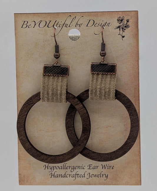 RING TAN LEATHER DANGLE EARRINGS