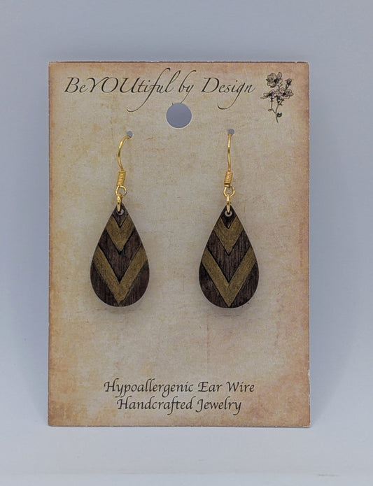 WOODEN CHEVRON DROP EARRINGS