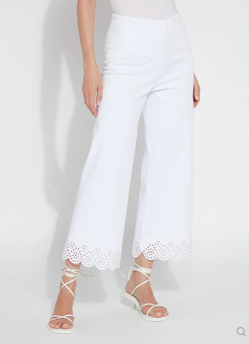 LYSSE EYELET EMBROIDERED WIDE LEG CROP