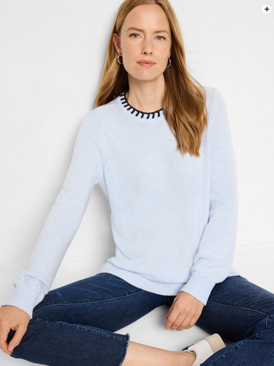 NIC+ZOE COTTON CASHMERE BLANKET STITCH SWEATER