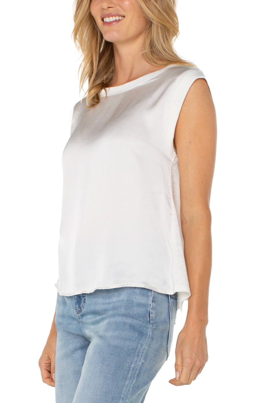 LIVERPOOL SLEEVELESS WOVEN KNIT TOP