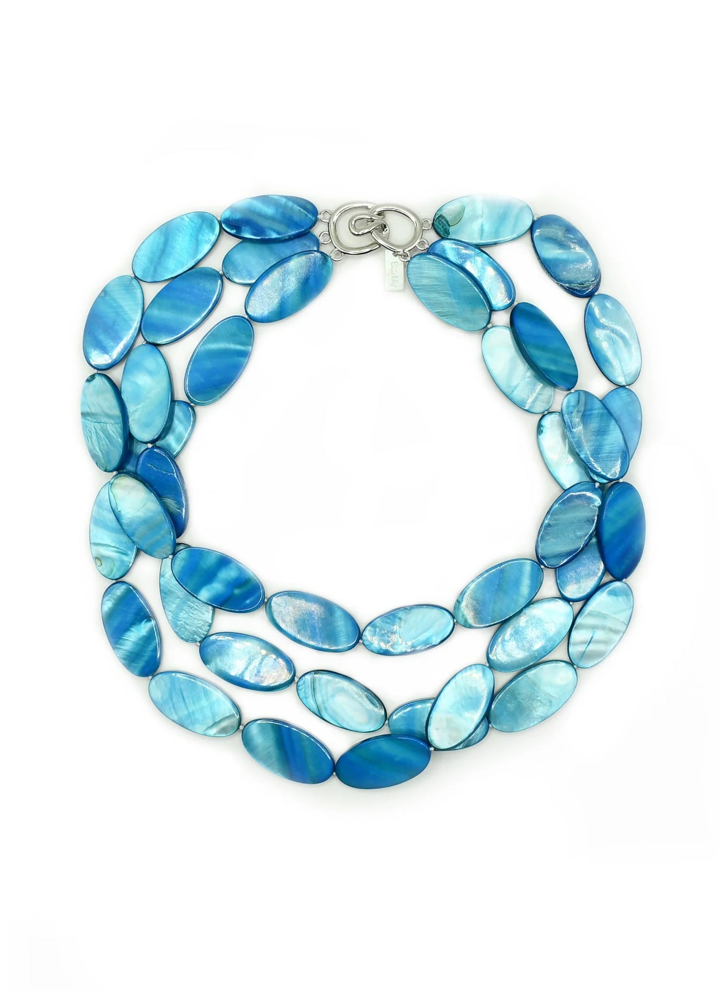 SEA LILY 3 STRAND OVAL MOTHER OF PEARL TURQUOISE NECKLACE