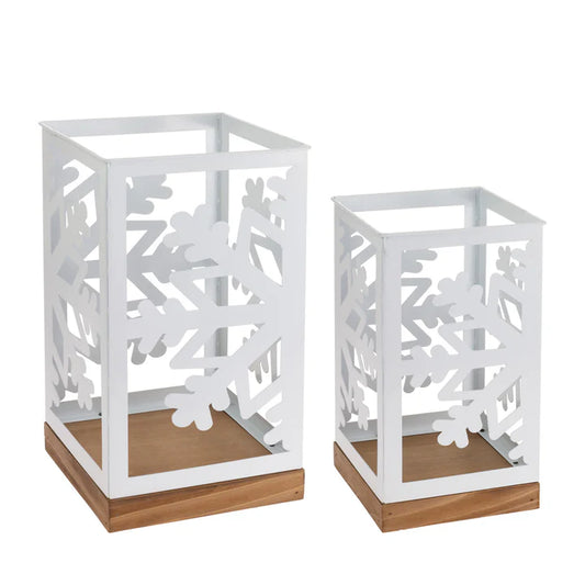 WHITE METAL SNOWFLAKE LANTERNS