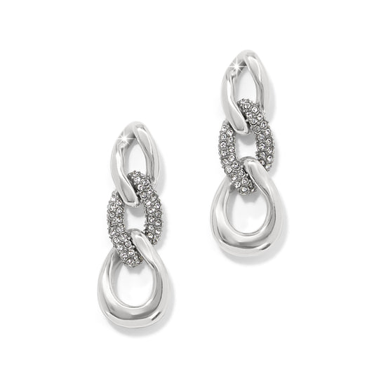 BRIGHTON CLEO PAVE LINK SILVER POST DROP EARRINGS