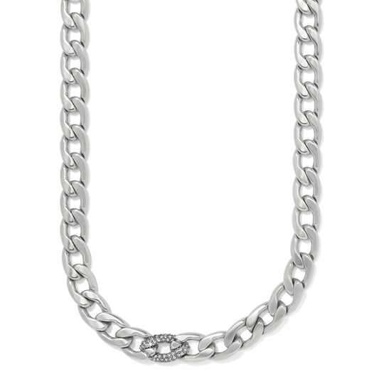 BRIGHTON CLEO PAVE LINK SILVER NECKLACE