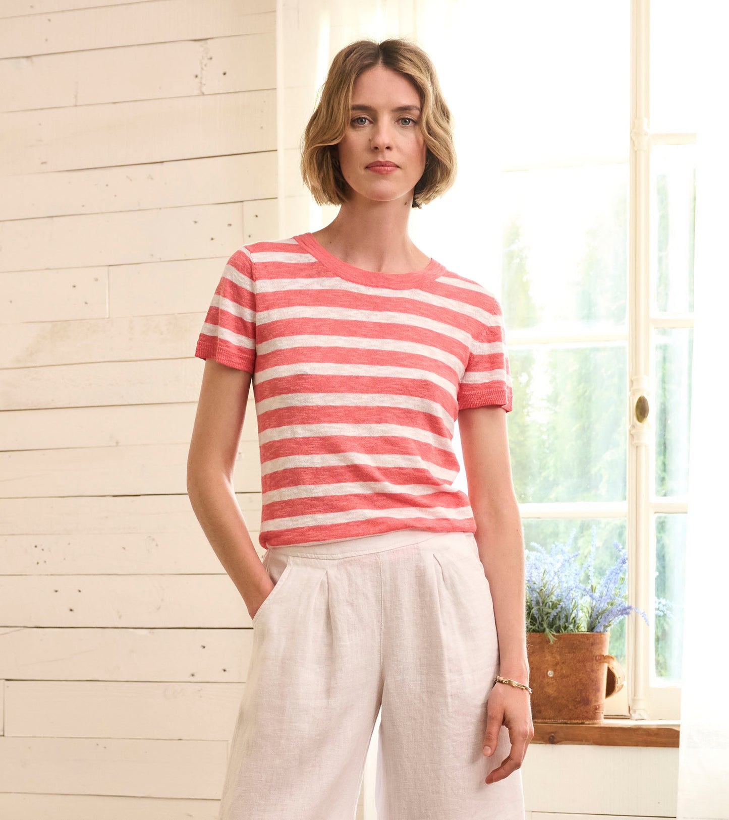 HATLEY SIMONE KNIT TEE - CORAL STRIPES