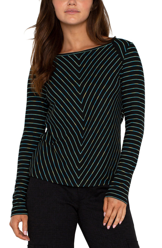 LIVERPOOL LONG SLEEVE BOAT NECK KNIT TOP WITH MITER FRONT