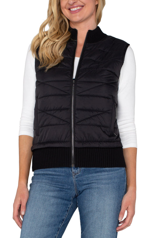 LIVERPOOL SLEEVELESS QUILTED FRONT FULL ZIP SWEATER VEST