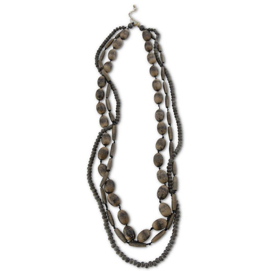 38" BLACK & GRAY BEAD THREE STRAND NECKLACE