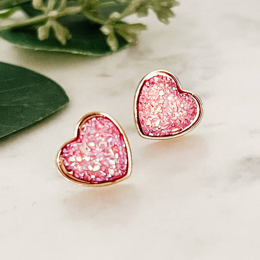 SPARKLE HEART POST EARRINGS