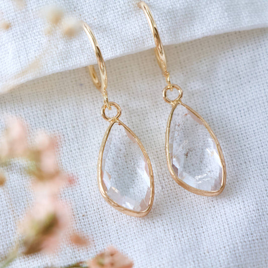 FACETED QUARTZ HOOP DANGLE EARRINGS