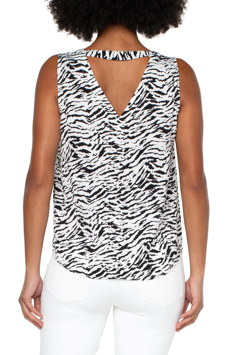 LIVERPOOL SLEEVELESS DOUBLE V-NECK WOVEN TOP