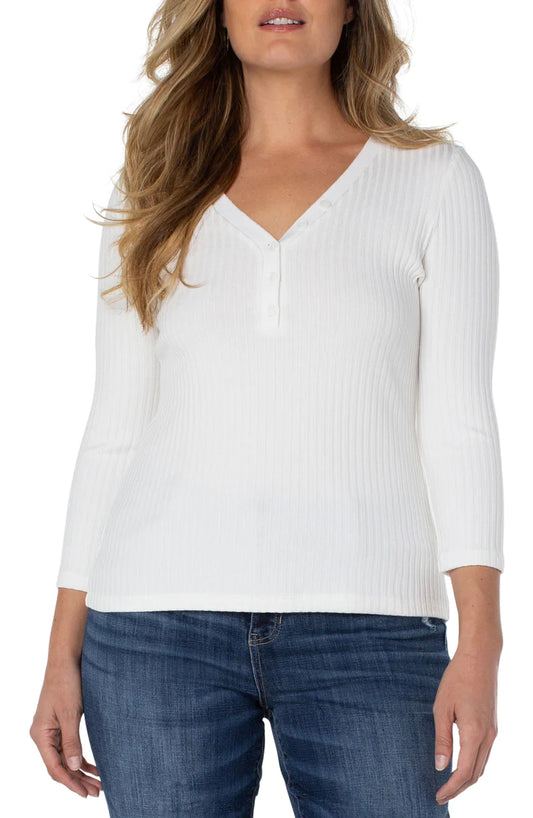 LIVERPOOL 3/4 SLEEVE RIB KNIT HENLEY TOP